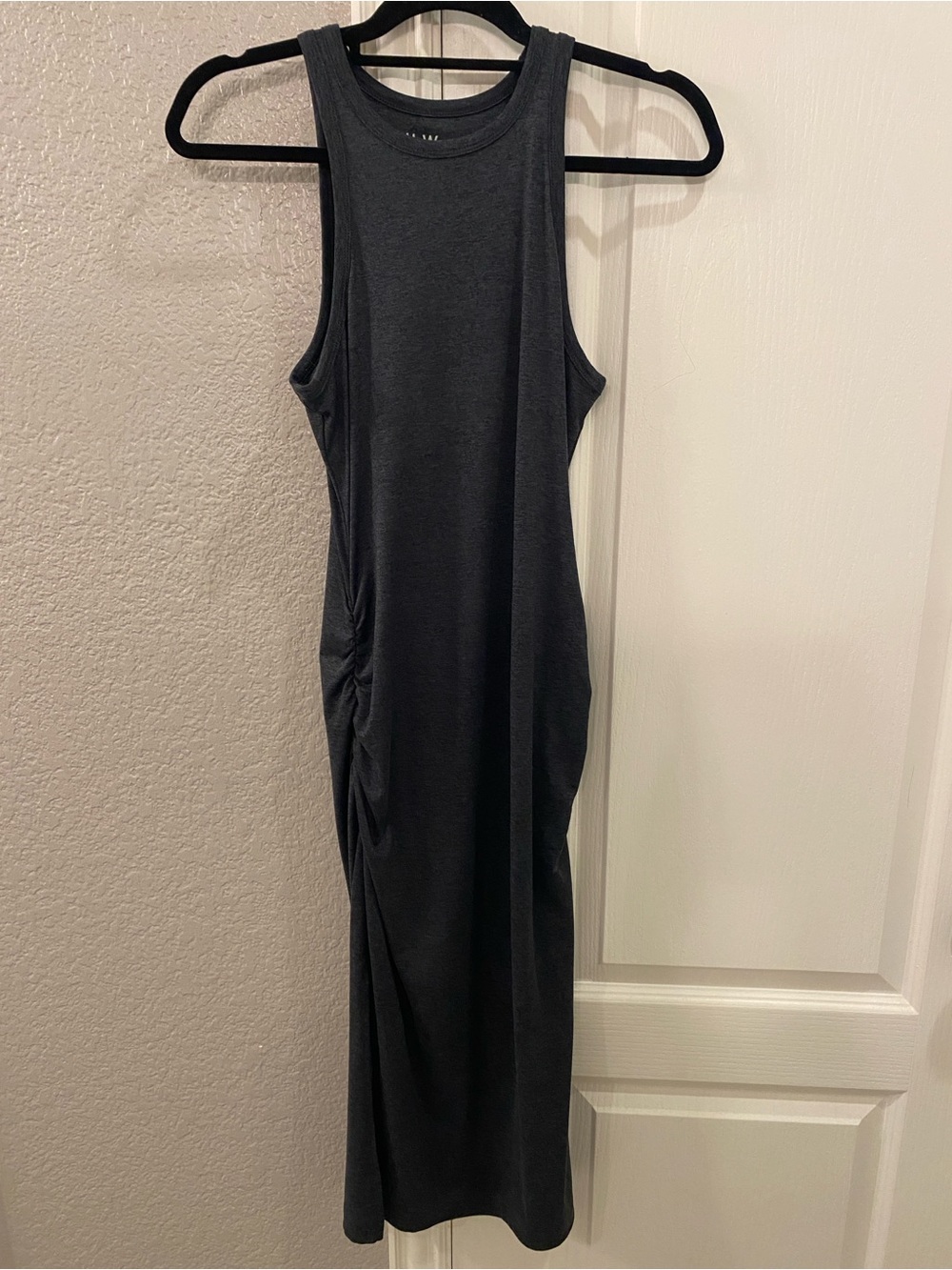 UpWest Charcoal Gray Cozy High Neck Sleeveless Side Ruched Midi Dress